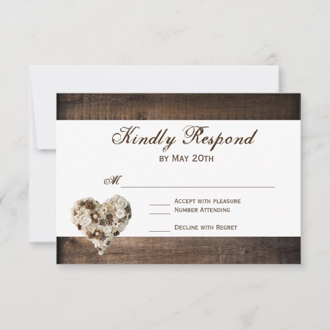 Rustic Country Wood Blume Heart Wedding RSVP (Vorderseite)