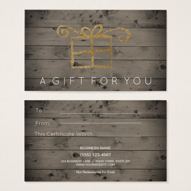 Rustic Country Wood Gold Geschenkgutschein (Vorne & Hinten)