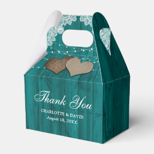 Rustic Country Wood Lace Aquamarin Wedding Danke Geschenkschachtel