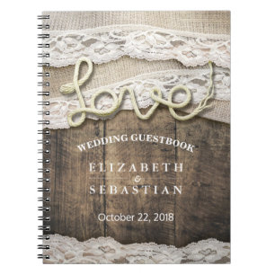 Rustic Country Wood Liebe Rope Wedbook Notizblock