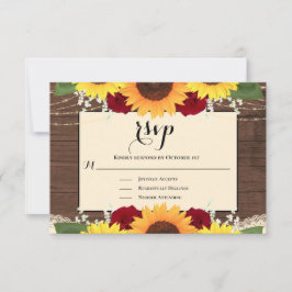 Rustic Country Wood Sunflower Rose Wedding RSVP Karte