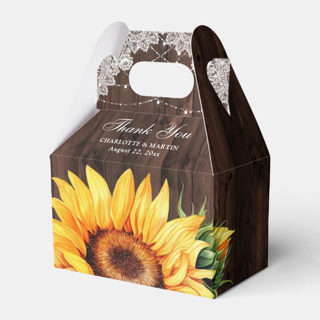 Rustic Country Wood Sunflower Wedding Vielen Dank Geschenkschachtel (Vorderseite)