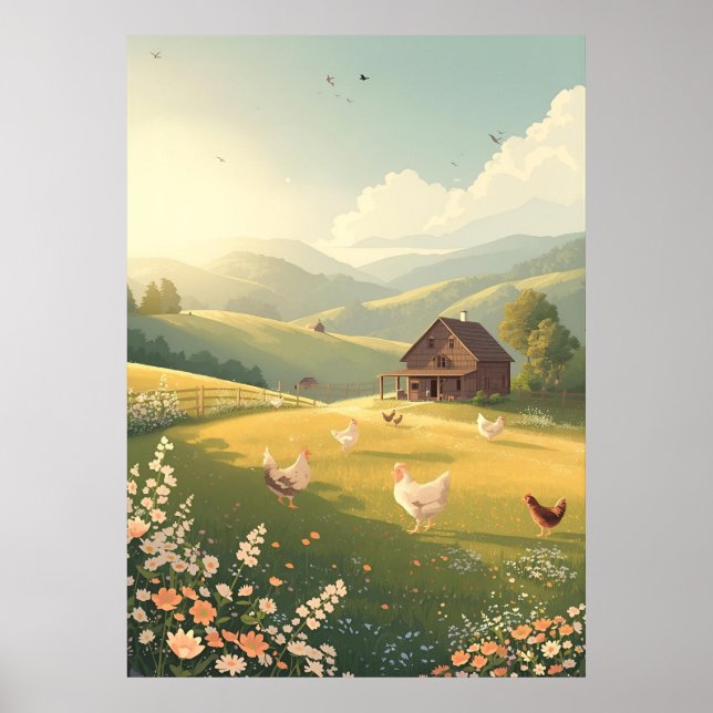 Rustic Countryside Cabin with Wildflowers  Poster (Vorne)