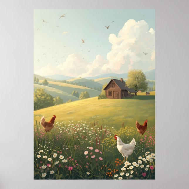 Rustic Countryside Cabin with Wildflowers  Poster (Vorne)
