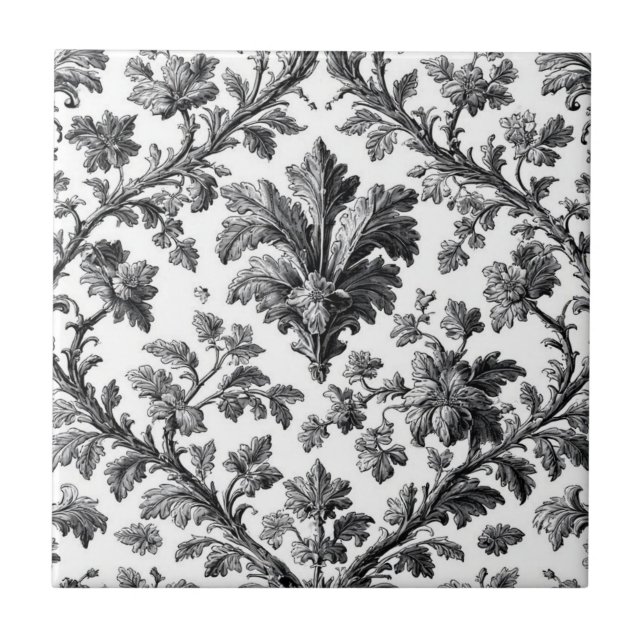 Rustic Countryside Floral Motif Monochrome Elegant Fliese (Vorderseite)