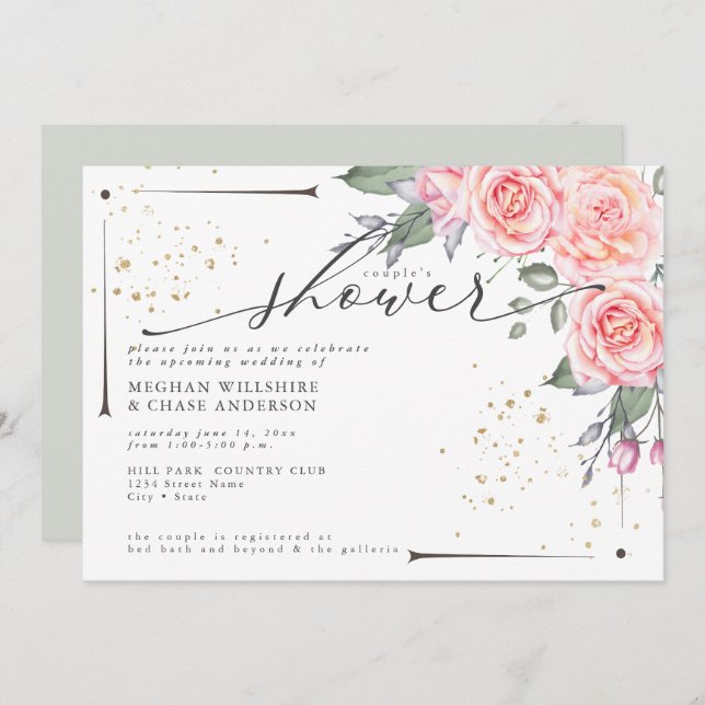 Rustic Couple's Shower Dusty Green Foliage Einladu Einladung (Vorne/Hinten)