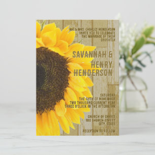 Rustic Coutry Chic Barn Wood Sunflower Wedding Einladung