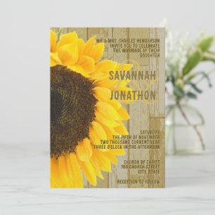 Rustic Coutry Chic Barn Wood Sunflower Wedding Einladung