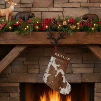 Rustic Cow Fur Spots Brown White Kleiner Weihnachtsstrumpf