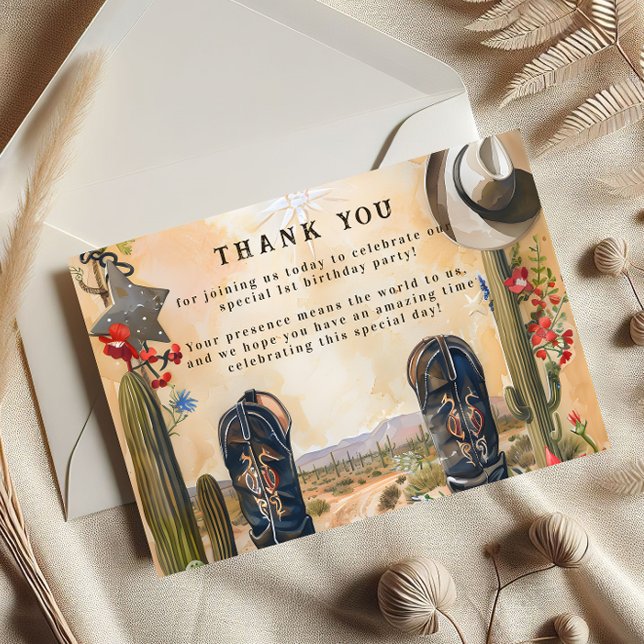 Rustic Cowboy 1st Rodeo Birthday Dankeskarte (Von Creator hochgeladen)
