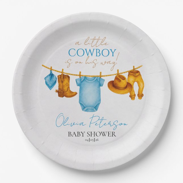 Rustic Cowboy Baby Shower Plates for Boys Pappteller (Vorderseite)