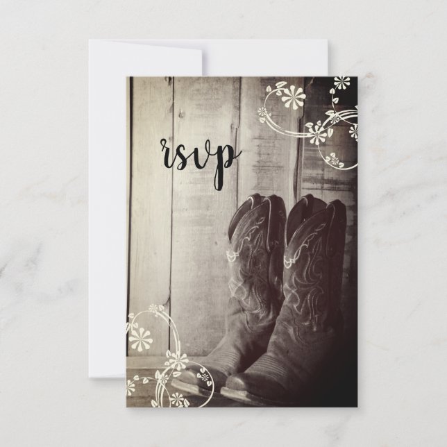 Rustic Cowboy Boots Country Western Wedding RSVP Karte (Vorderseite)