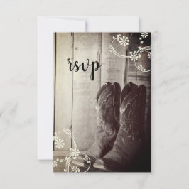 Rustic Cowboy Boots Country Western Wedding RSVP Karte