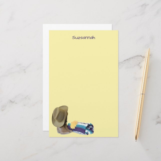 Rustic Cowboy Boots Hat Blue Lila Blanket Custom Briefpapier (Vorderseite/Rückseite Beispiel)