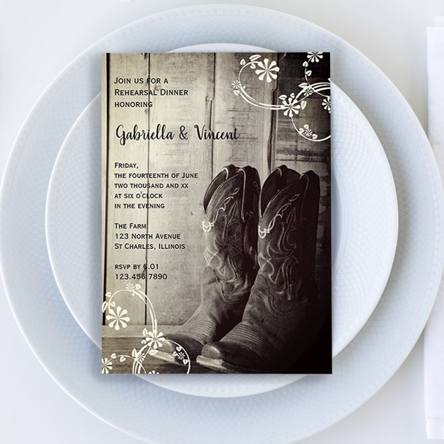 Rustic Cowboy Boots Western Probe Dinner Einladung (Von Creator hochgeladen)