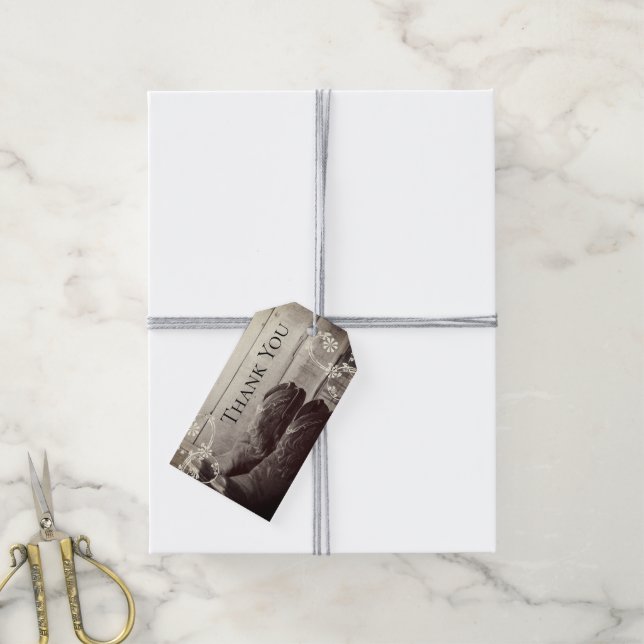 Rustic Cowboy Boots Western Quinceañera Vielen Dan Geschenkanhänger (Mit Garn)