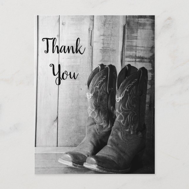 Rustic Cowboy Boots Western Wedding Danke Postkarte (Vorderseite)
