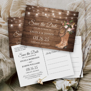 Rustic Cowboy Cowgirl Boots Floral Save the Date Ankündigungspostkarte