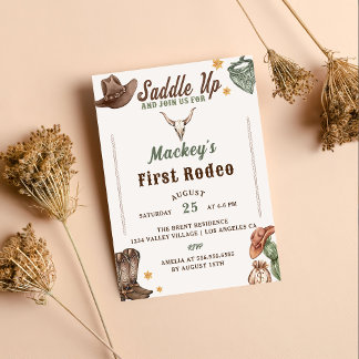 Rustic Cowboy First Rodeo 1. Geburtstag Einladung