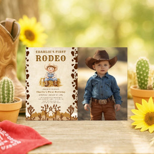 Rustic Cowboy First Rodeo 1. Geburtstag Foto Einladung