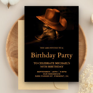 Rustic Cowboy Hat and Boots Geburtstagsparty Einladung