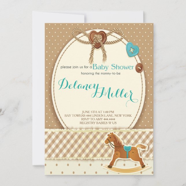 Rustic Cowboy Horsey Baby Shower Boy Einladungen (Vorderseite)