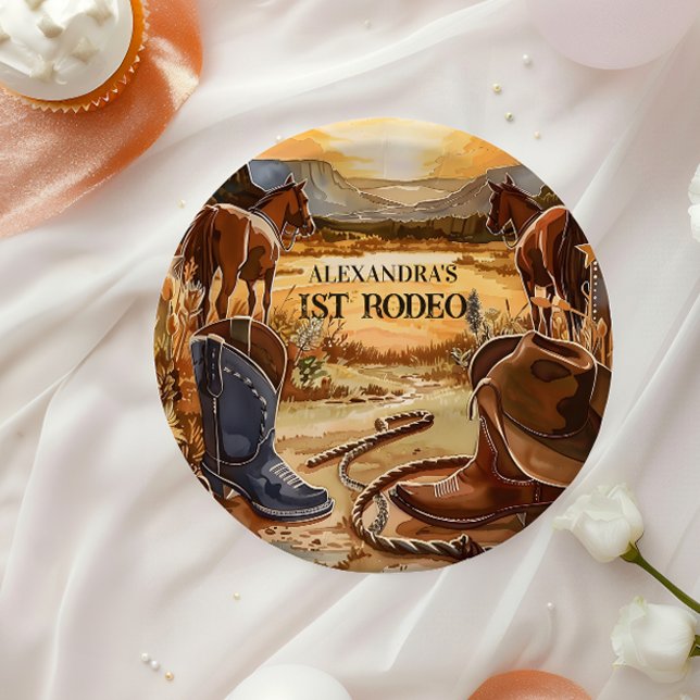 Rustic Cowboy Rodeo 1st Birthday Theme Pappteller (Von Creator hochgeladen)