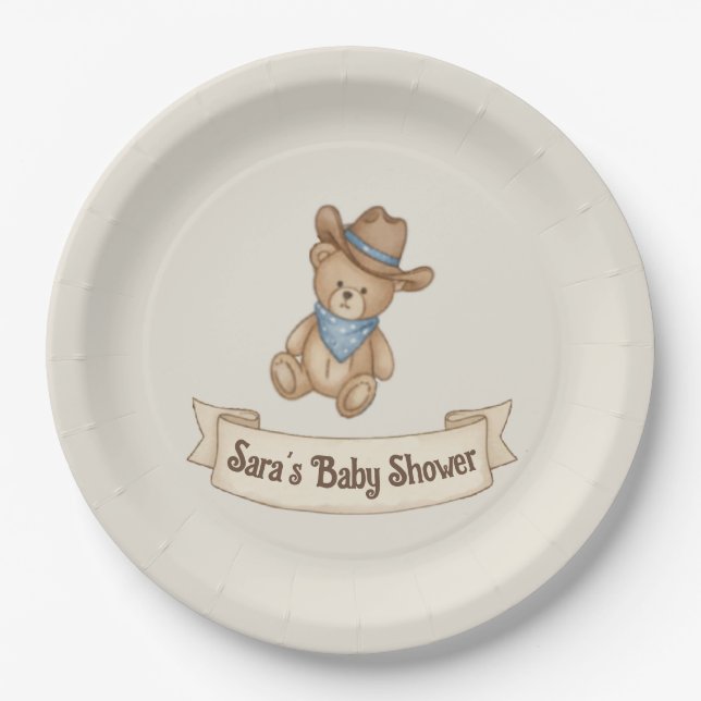 Rustic Cowboy Watercolor Boy Baby Dusche Pappteller (Vorderseite)