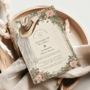 Rustic Cowgirl Hat Lace Wedding Einladung