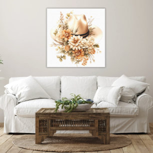 Rustic Cowgirl Hat Wildblumen Eleganter Western Ar Leinwanddruck