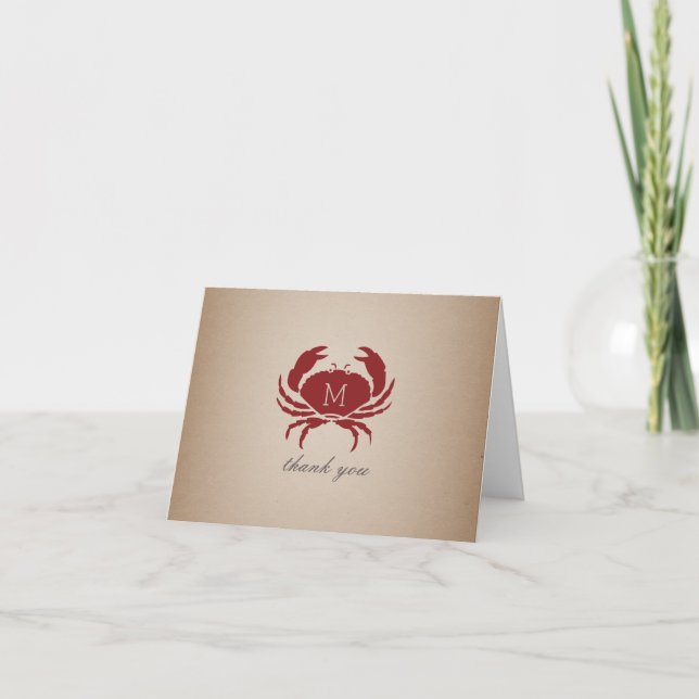 Rustic Crab Monogram Cardstock Inspiriert Vielen D Dankeskarte (Vorderseite)