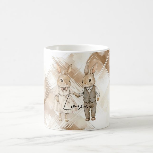 Rustic Cream Brown Stripes Bunny Rabbits Love Kaffeetasse (Mittel)