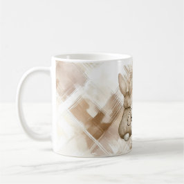 Rustic Cream Brown Stripes Three Bunny Rabbits Kaffeetasse