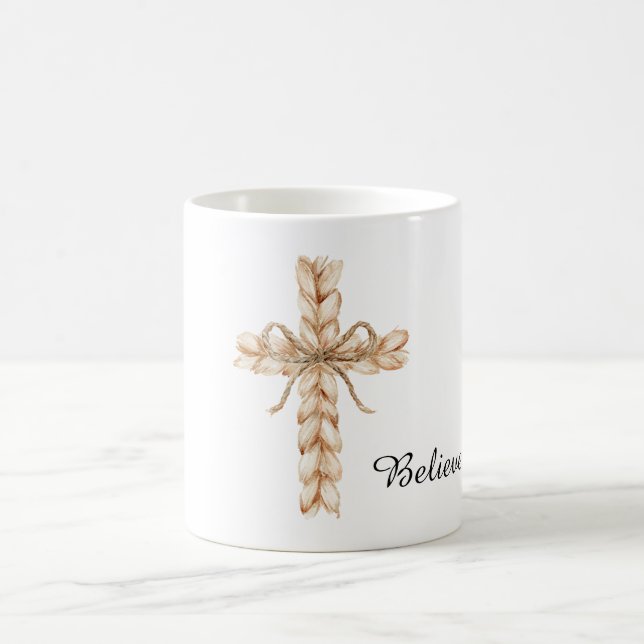 Rustic Cream Cross with Bow Believe Kaffeetasse (Mittel)