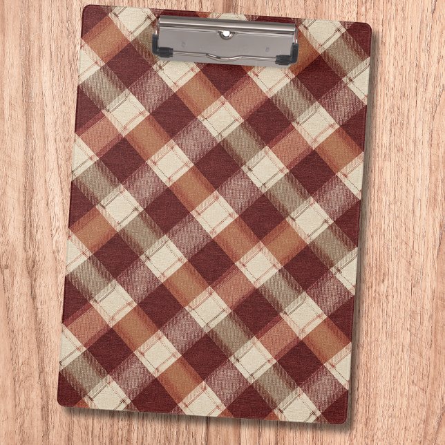 Rustic Cream Orange Rust Red Plaid Pattern Klemmbrett (Von Creator hochgeladen)