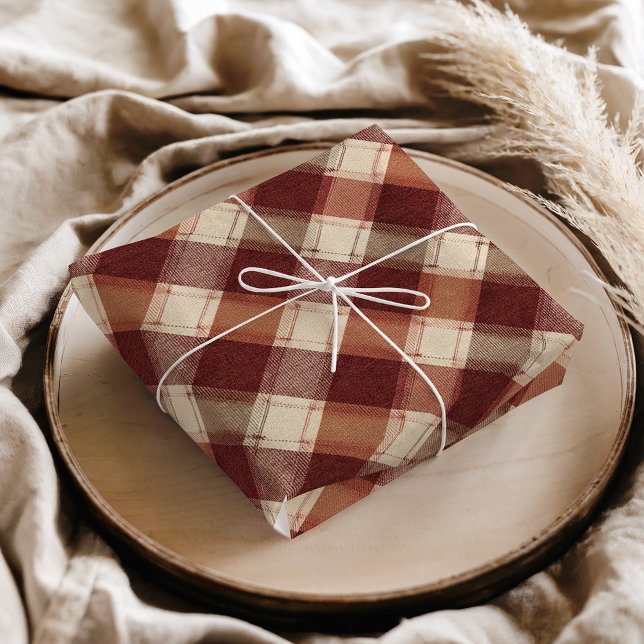 Rustic Cream Orange Rust Red Plaid Pattern Seidenpapier (Von Creator hochgeladen)