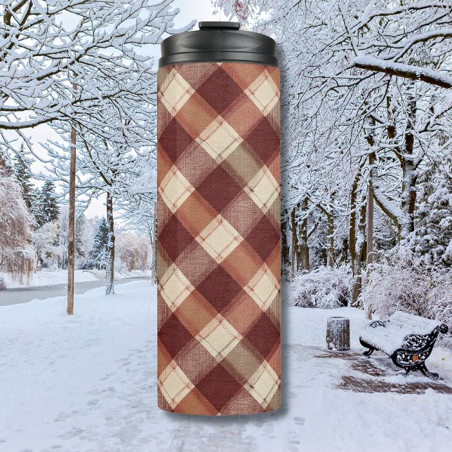 Rustic Cream Orange Rust Red Plaid Pattern Thermosbecher (Von Creator hochgeladen)