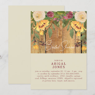 Rustic Cream Sonnenblumen & Holz Brautparty Einladung