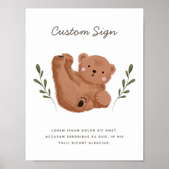 Rustic Cub Bear Baby Dusche Maßgeschneidertes Zeic Poster (Vorne)