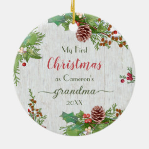 Rustic Custom Foto New Oma 1. Weihnachten Keramik Ornament
