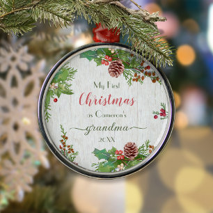 Rustic Custom Foto New Oma 1. Weihnachten Ornament Aus Metall