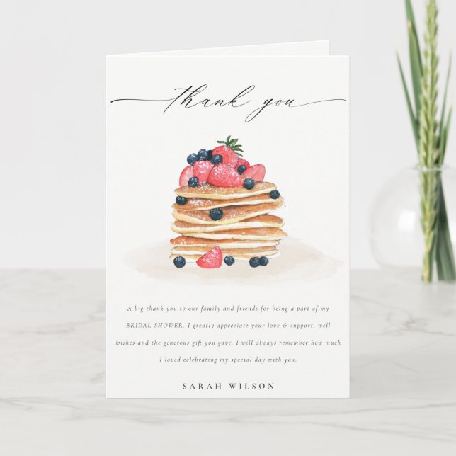 Rustic Cute Fruit Pancake Watercolor Bridal Shower Dankeskarte (Vorderseite)