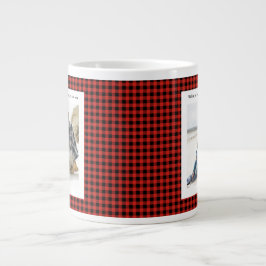 Rustic Cute Red Plaid Monogram 2 Photo Christmas Jumbo-Tasse