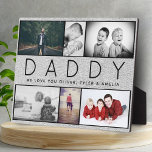 Rustic Daddy Vatertag Custom 6 Foto Collage Fotoplatte<br><div class="desc">Rustikaler Daddy Vatertag Custom 6 Foto Collage Plakat. Süße Sake für den besten Papa aller Zeiten. Grauer rustikaler Hintergrund und Text schwarz Farbe,  Ihre individuelle Nachricht und Kindernamen. Fügen Sie 6 Lieblings-Fotos in die Vorlagen und schaffen Sie ein besonderes persönliches Geschenk für Vater,  neuen Vater oder Großvater.</div>