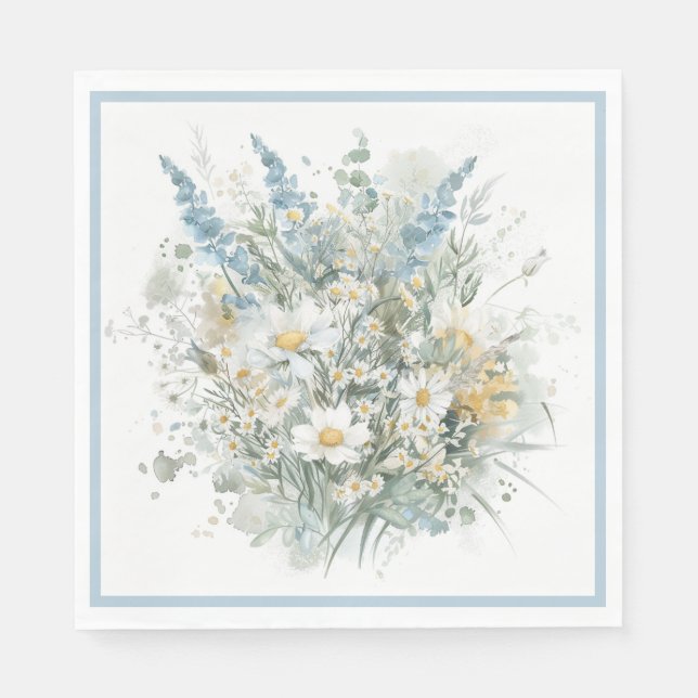 Rustic Daisies & Blue Floral Brautparty Serviette (Vorderseite)