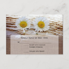 Rustic Daisies Burlap Print Wedding RSVP Karten