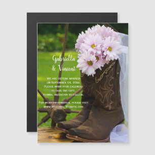 Rustic Daisies Cowboy Boots Wedding Rettet das Dat Magneteinladung