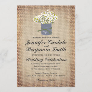 Rustic Daisies Double Hearts Burlap Wedding Einlad Einladung