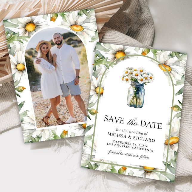 Rustic Daisies Floral Mason Jar Photo Wedding Save The Date (Von Creator hochgeladen)