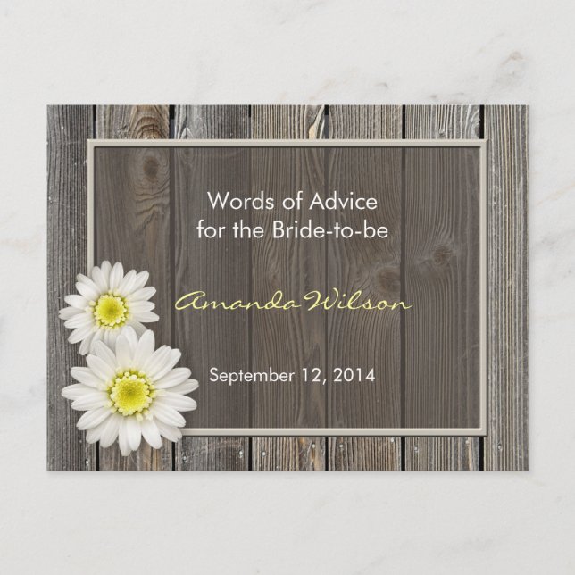 Rustic Daisis Brautparty Advice Cards Hinweiskarte (Vorderseite)